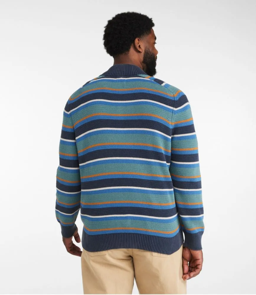 Men's Textured Washed Cotton Sweaters, Quarter Zip, Stripe