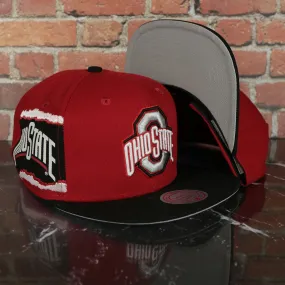 Ohio State Buckeyes NCAA Jumbotron Ohio State Ripped Wordmark side patch Grey Bottom Red/Black Snapback hat | Mitchell and Ness 