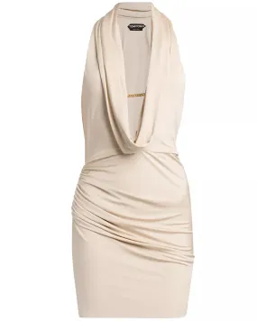 Oyster Jersey Lustrous Draped Mini Cocktail Dress