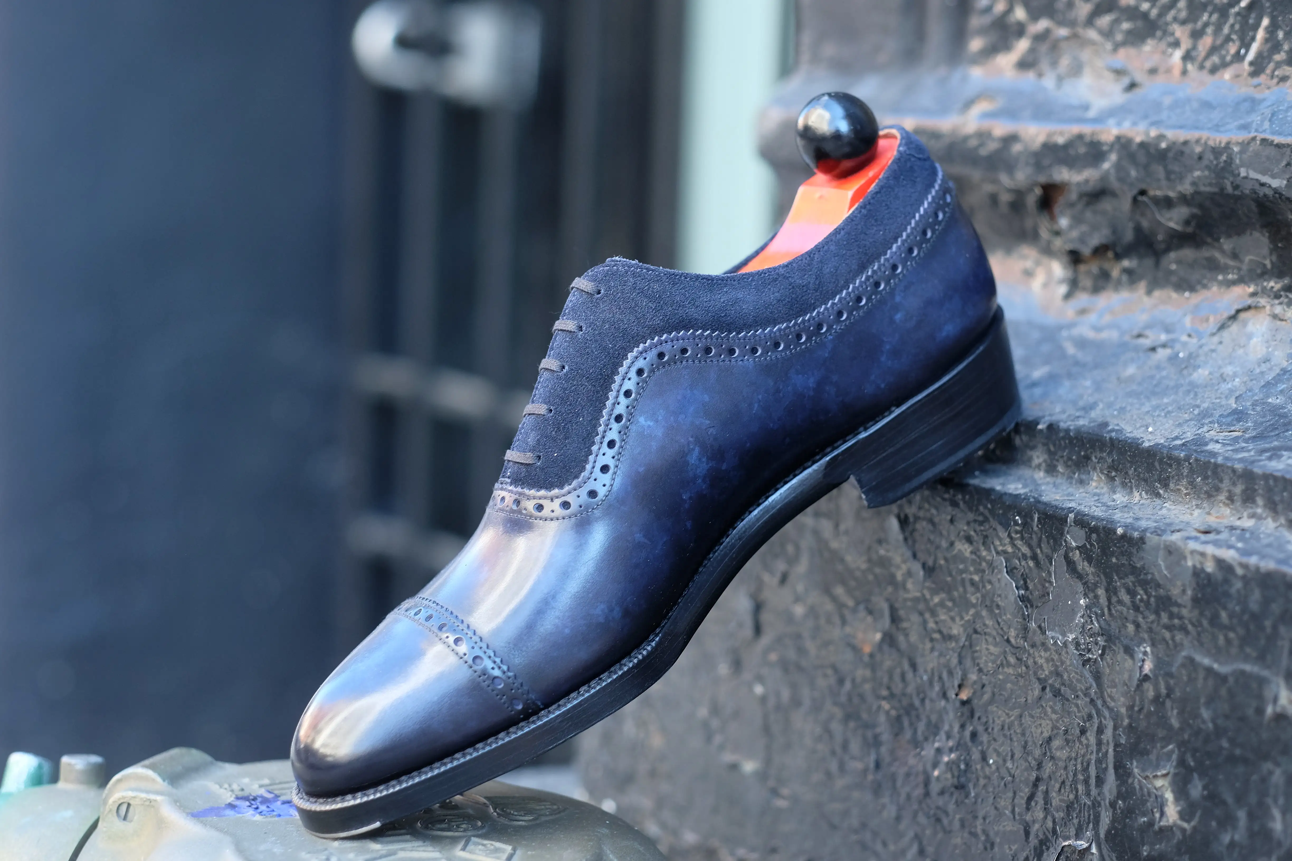 Palacio - MTO - Navy Marble Patina / Navy Suede - TMG Last - Double Leather Sole