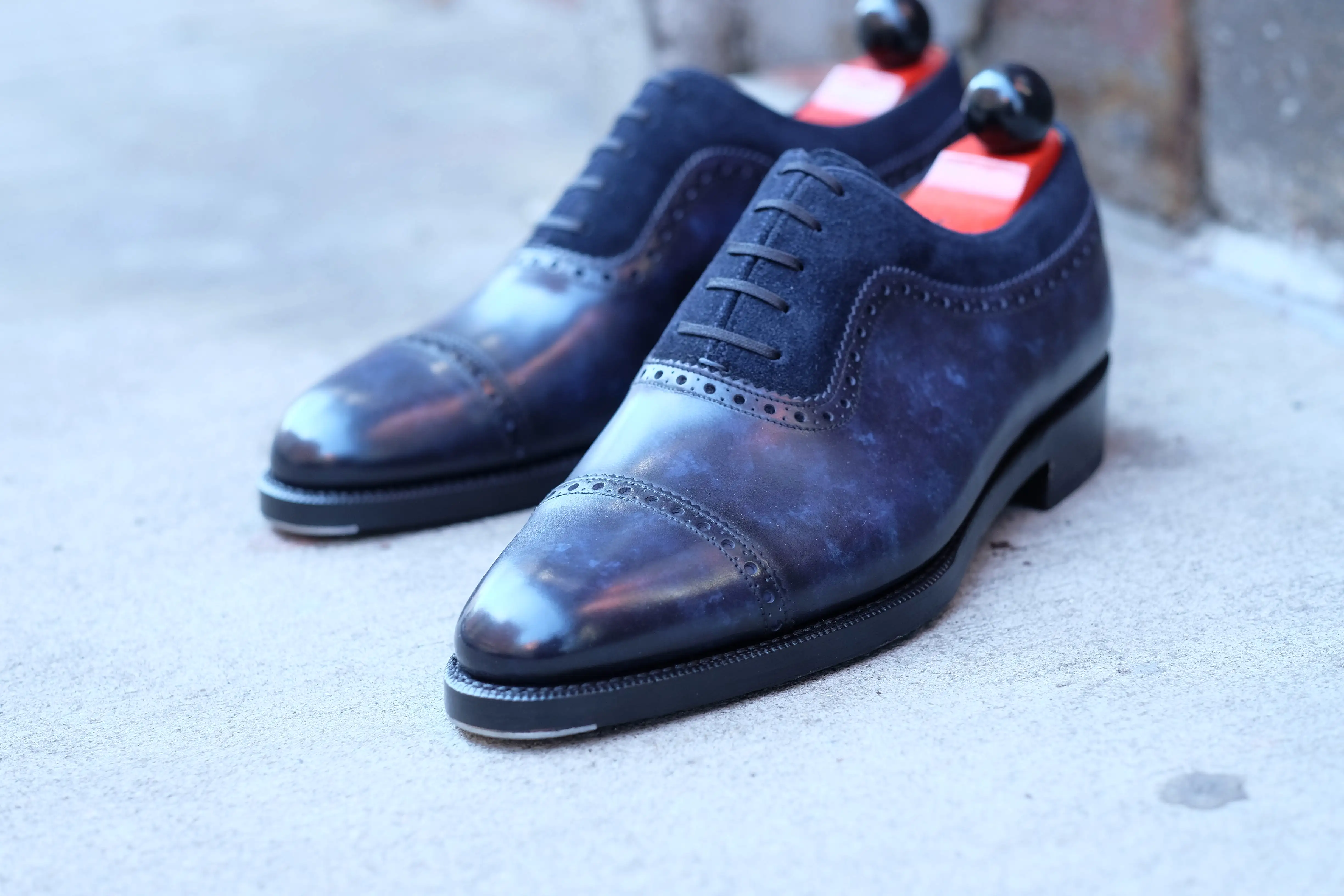 Palacio - MTO - Navy Marble Patina / Navy Suede - TMG Last - Double Leather Sole