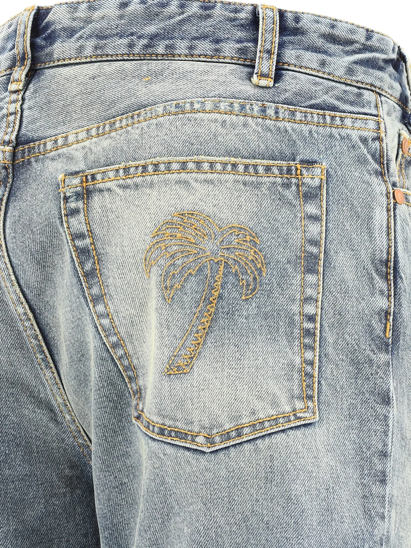 Palm Angels Logo Patch Straight Leg Jeans