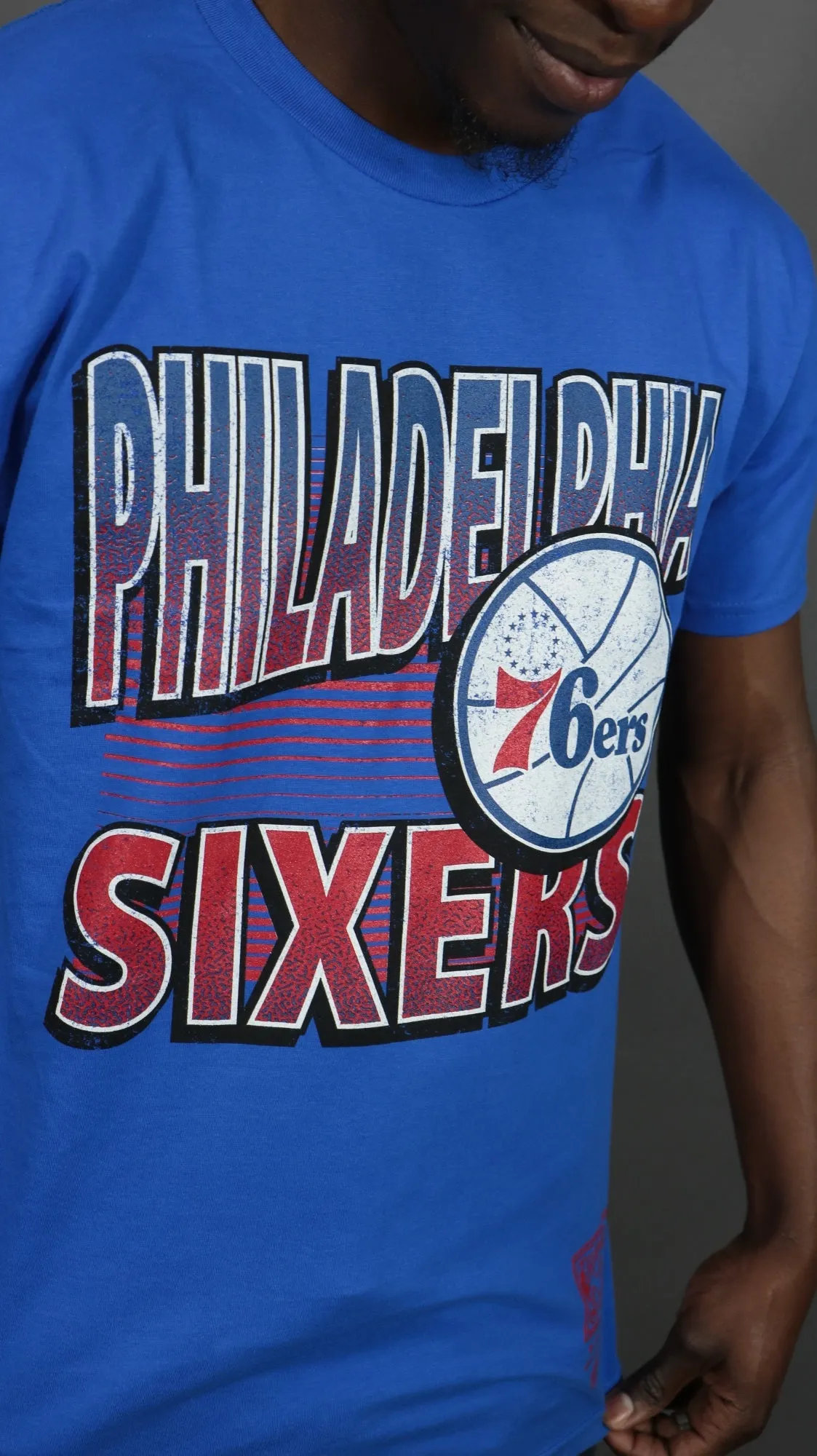 Philadelphia 76ers NBA Hardwood Classics Incline Stacked Tee | Royal Blue T-shirt