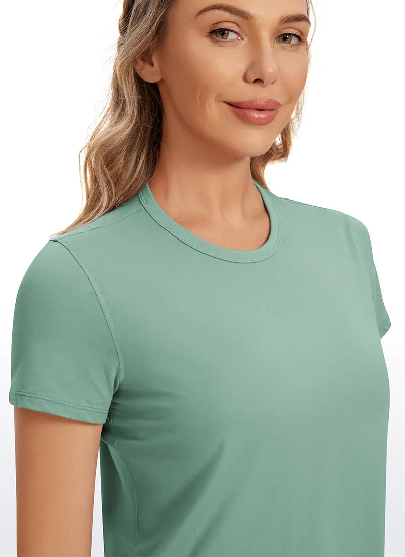 Pima Cotton Short Sleeves Cropped High Neck