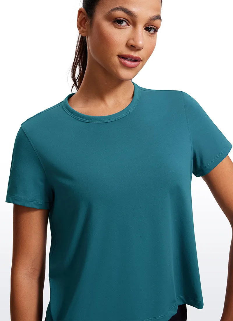 Pima Cotton Short Sleeves Cropped High Neck