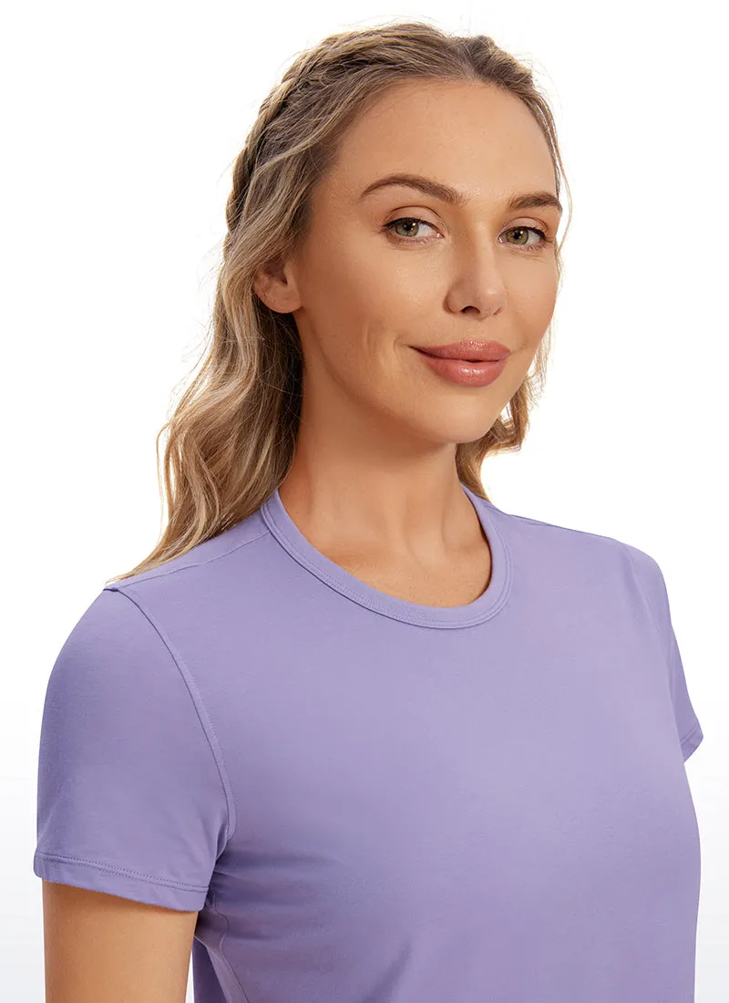 Pima Cotton Short Sleeves Cropped High Neck