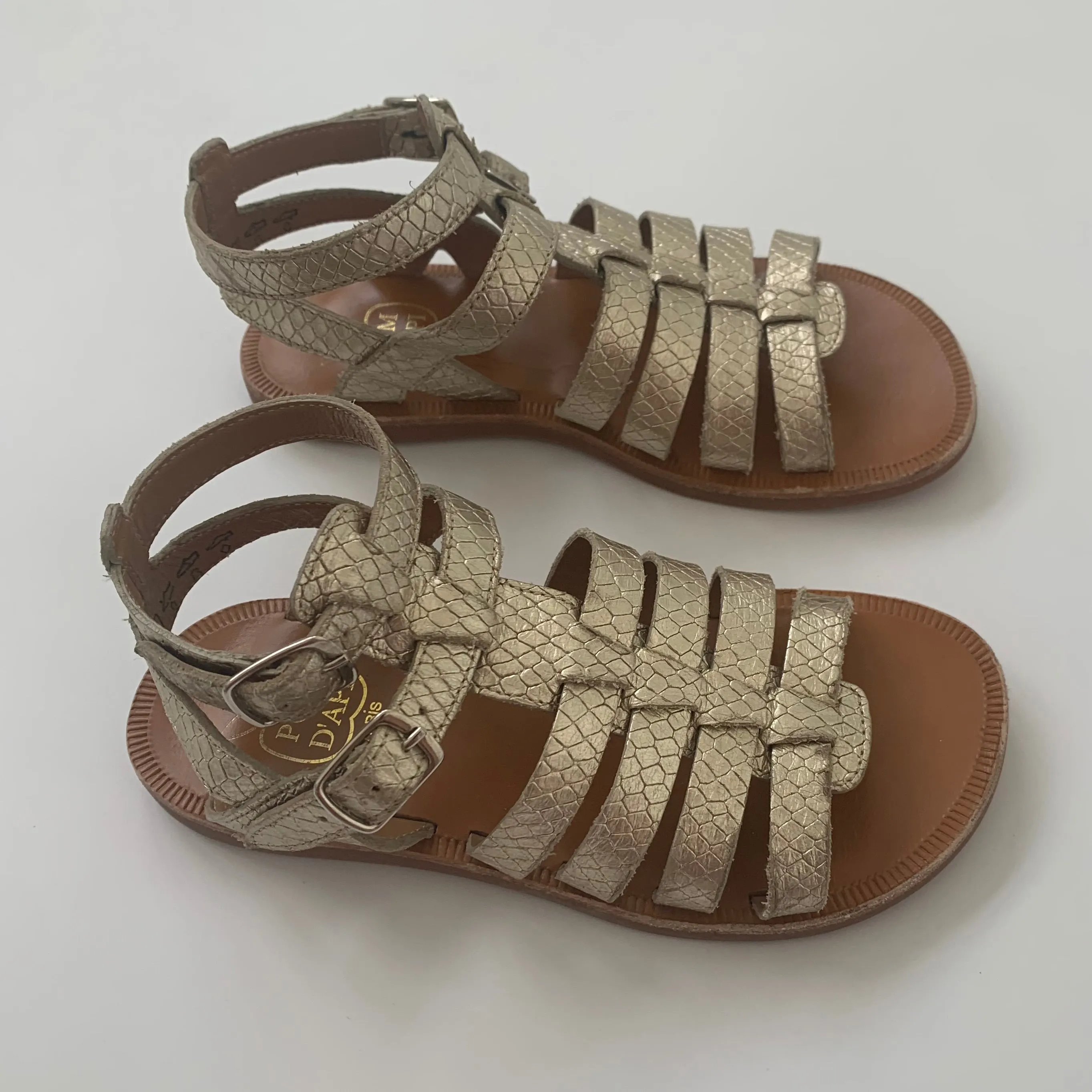 Pom D'Api Metallic Gladiator Sandals: Size EU 30