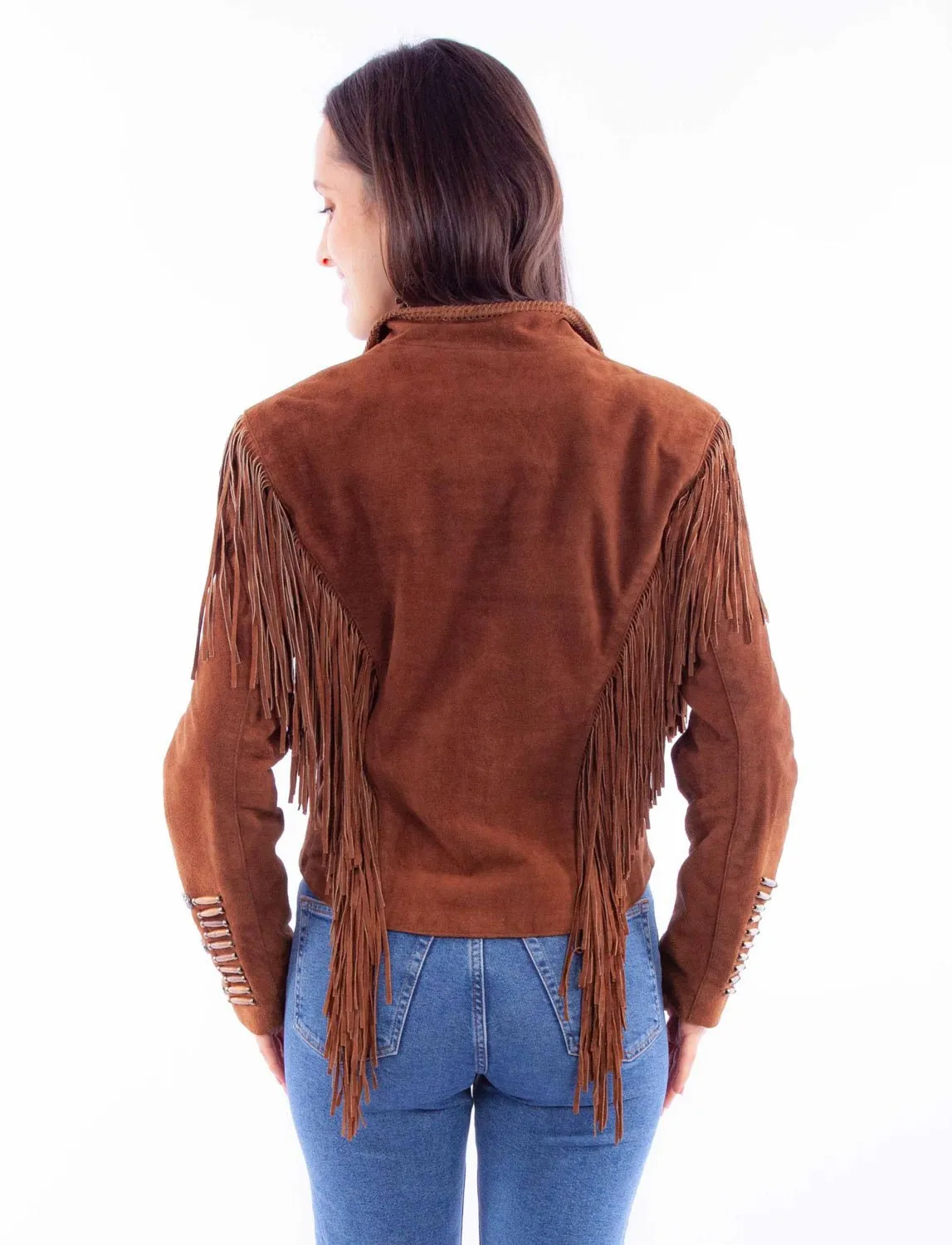 Scully Womens Whip Stitch Fringe Cafe Brown Leather Leather Jacket