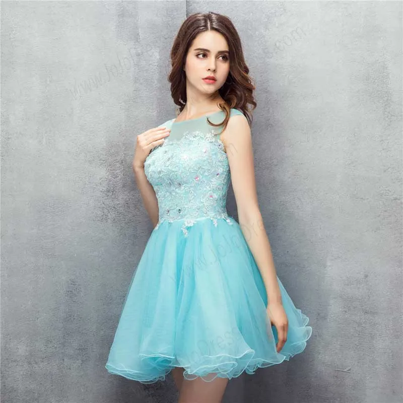 Short Turquoise Lace Formal Cocktail Mini Dress EN1007