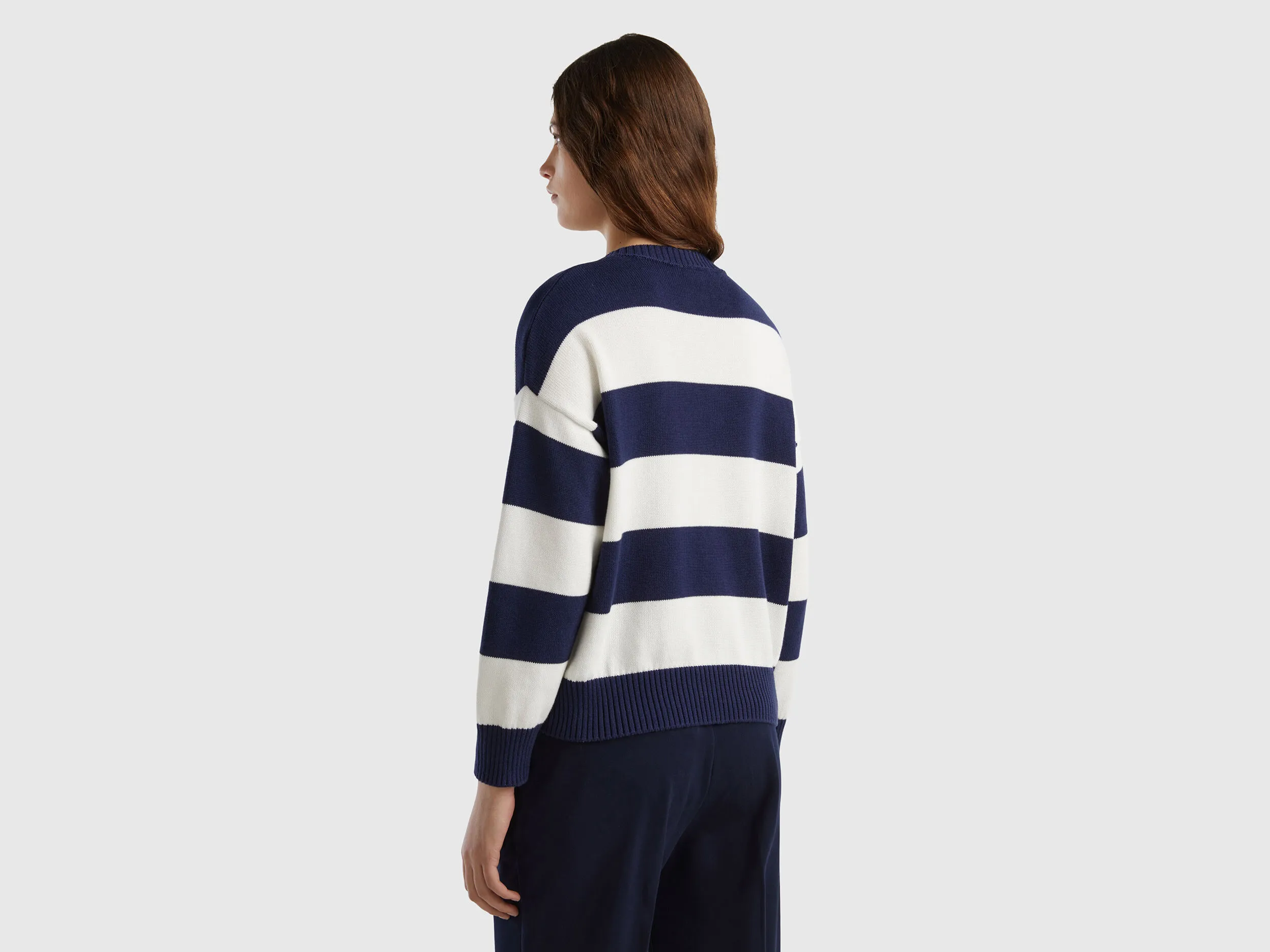 Striped sweater in tricot cotton - Dark Blue | Benetton