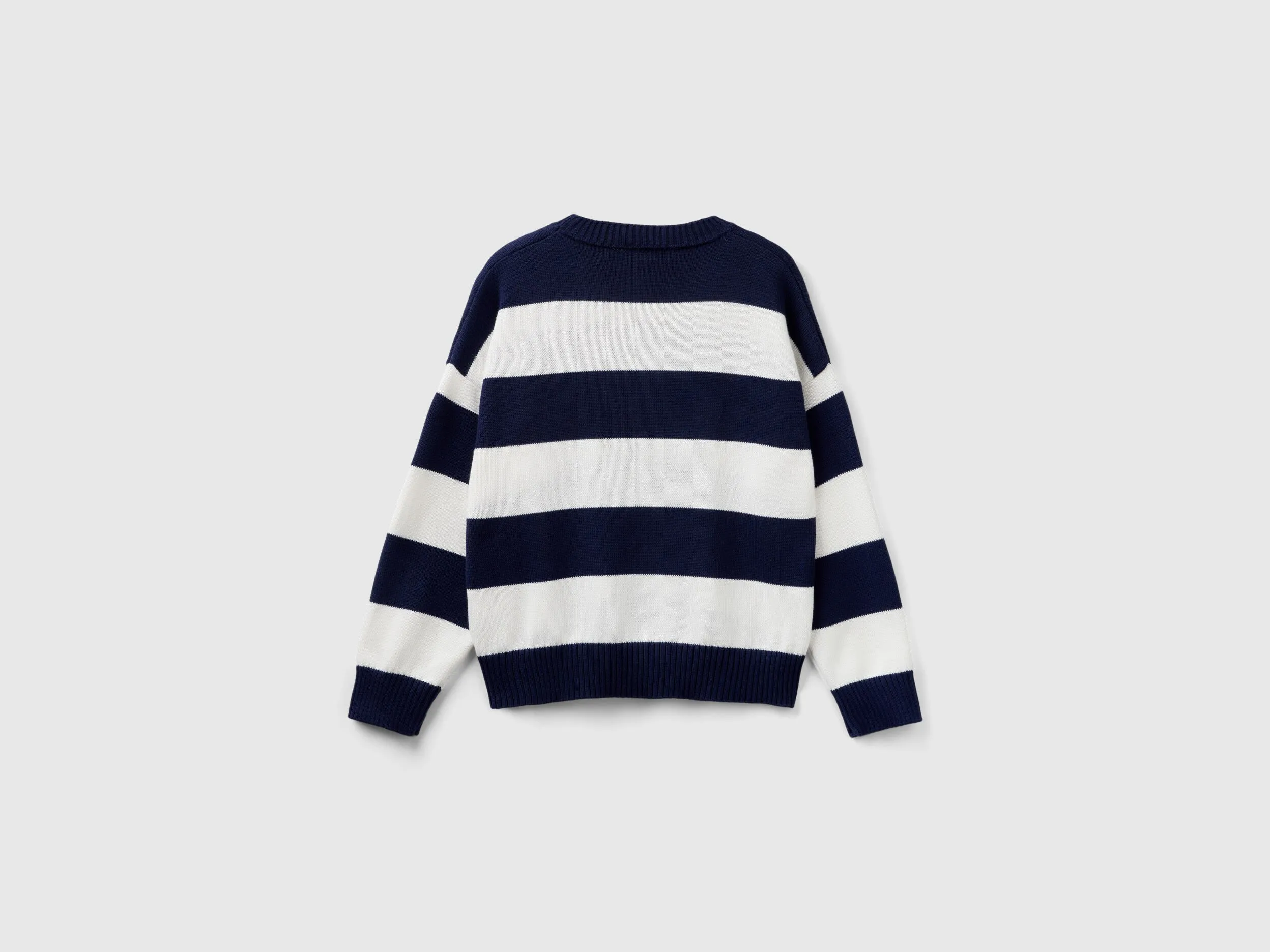 Striped sweater in tricot cotton - Dark Blue | Benetton