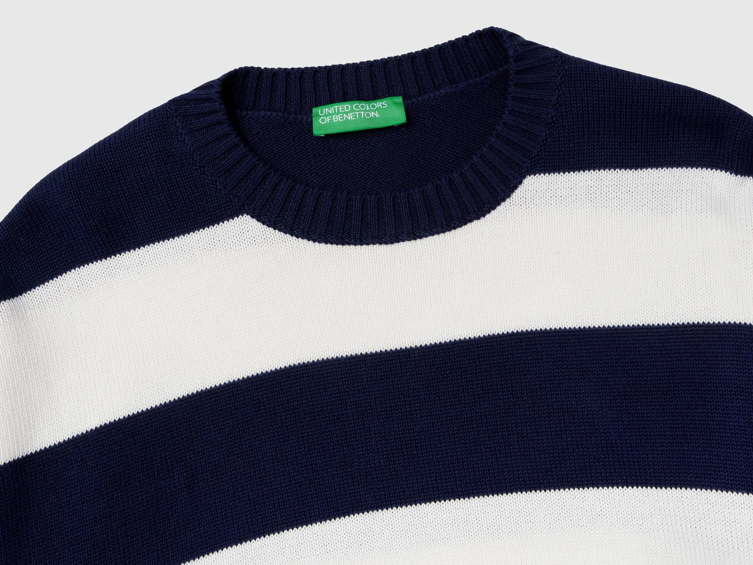 Striped sweater in tricot cotton - Dark Blue | Benetton