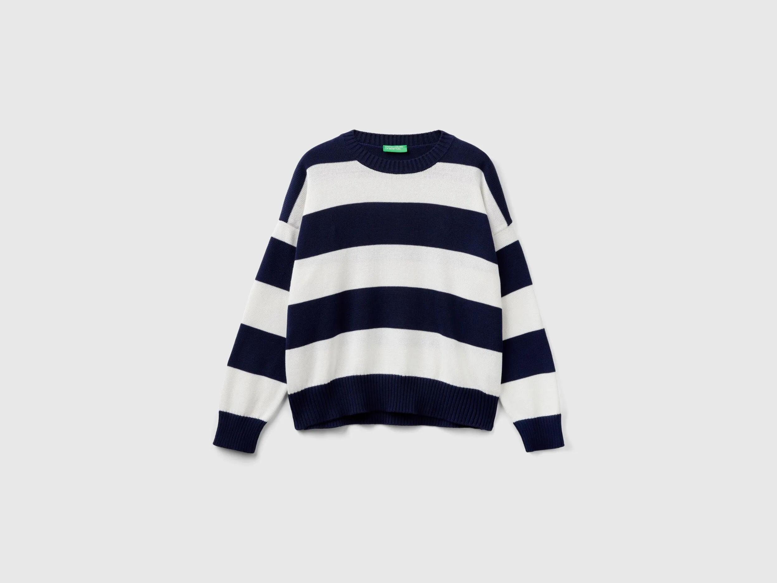 Striped sweater in tricot cotton - Dark Blue | Benetton