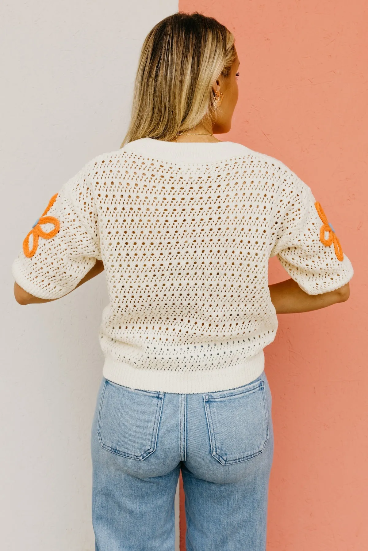 The Tayah Open Knit Floral Sweater Top