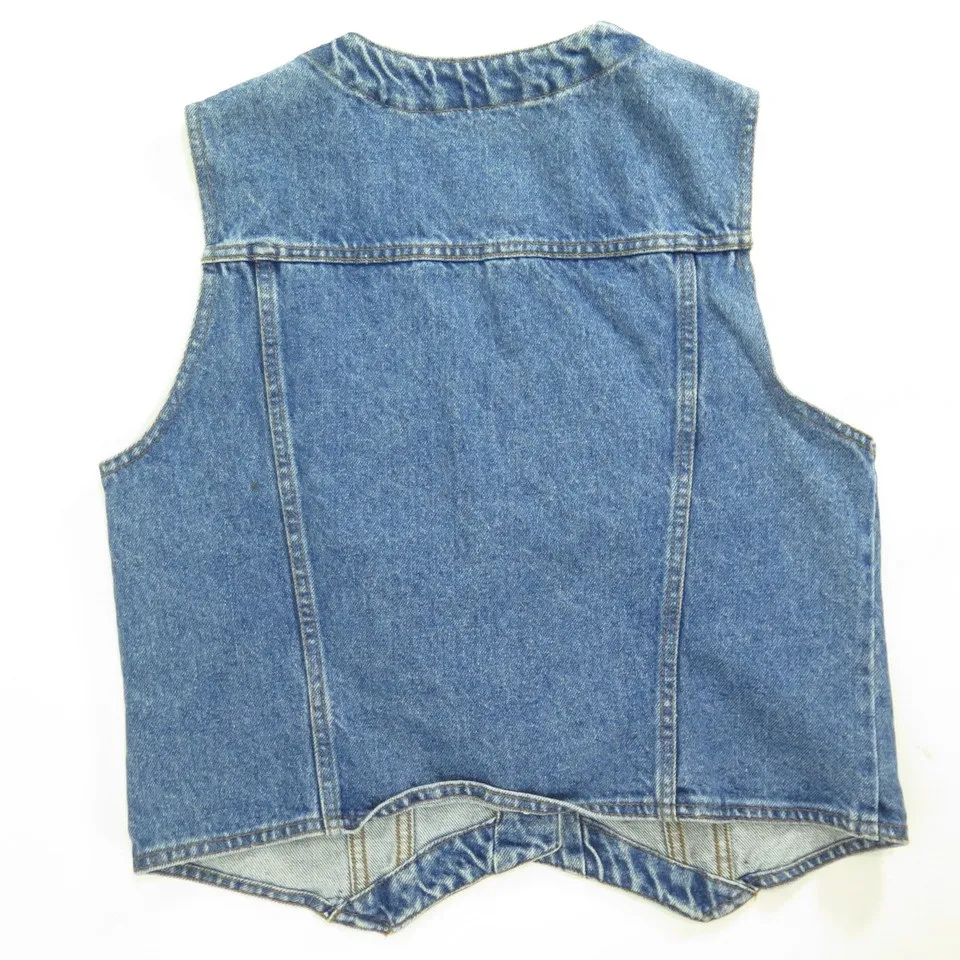 Vintage 80s Guess Denim Vest Womens L Blue Cotton USA Made White Tab