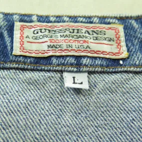 Vintage 80s Guess Denim Vest Womens L Blue Cotton USA Made White Tab