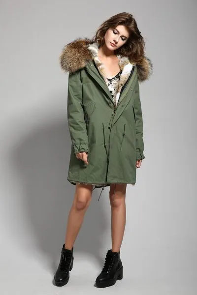 Women's winter coat with inner fur and removable hood