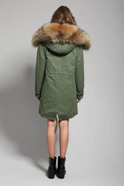 Women's winter coat with inner fur and removable hood