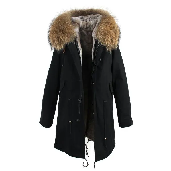 Women's winter coat with inner fur and removable hood