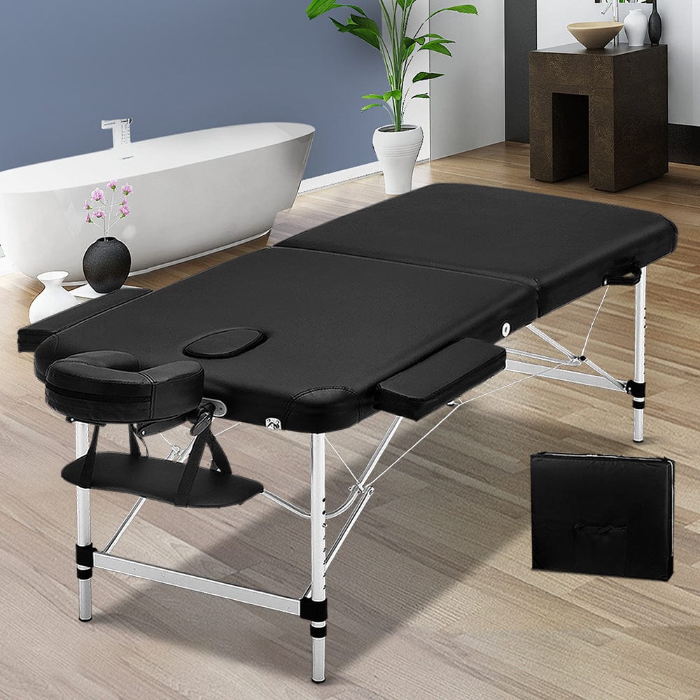 Zenses Massage Table 70cm Portable 2 Fold Aluminium Beauty Bed Black