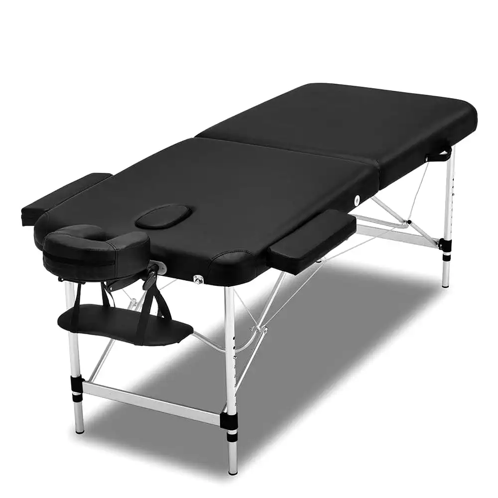 Zenses Massage Table 70cm Portable 2 Fold Aluminium Beauty Bed Black