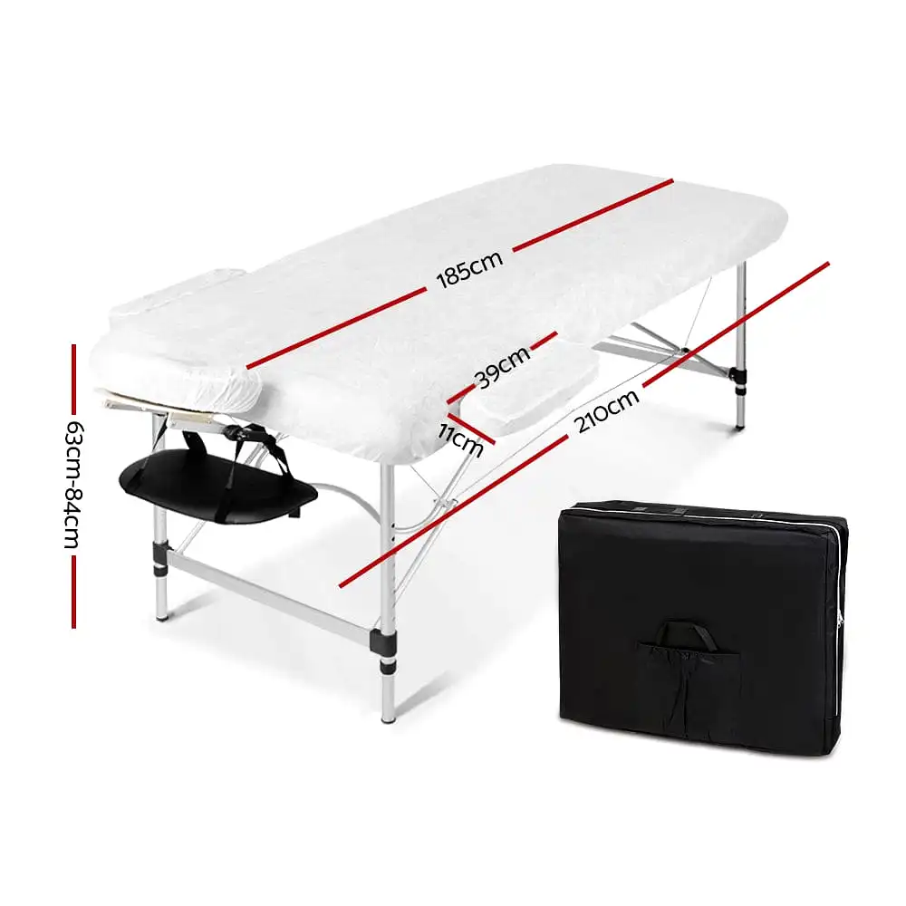 Zenses Massage Table 70cm Portable 2 Fold Aluminium Beauty Bed Black