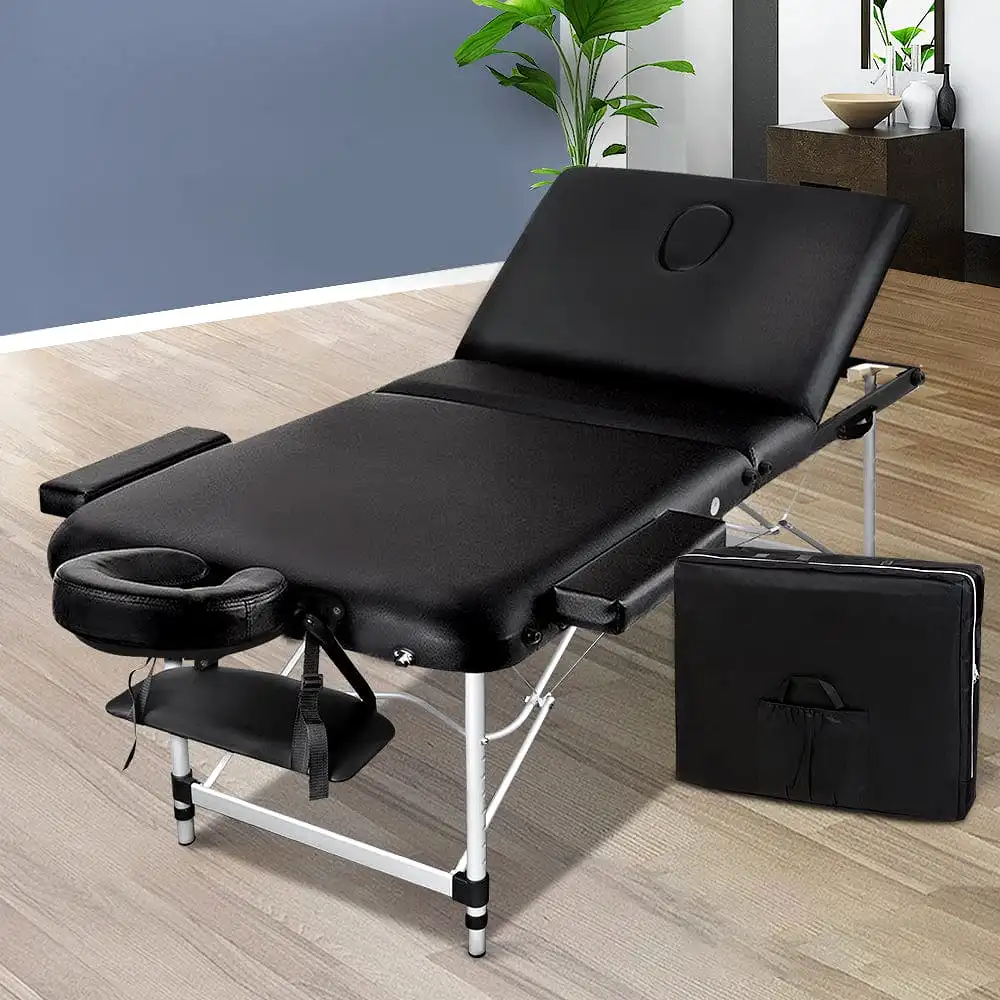 Zenses Massage Table 80cm Portable 3 Fold Aluminium Beauty Bed Black